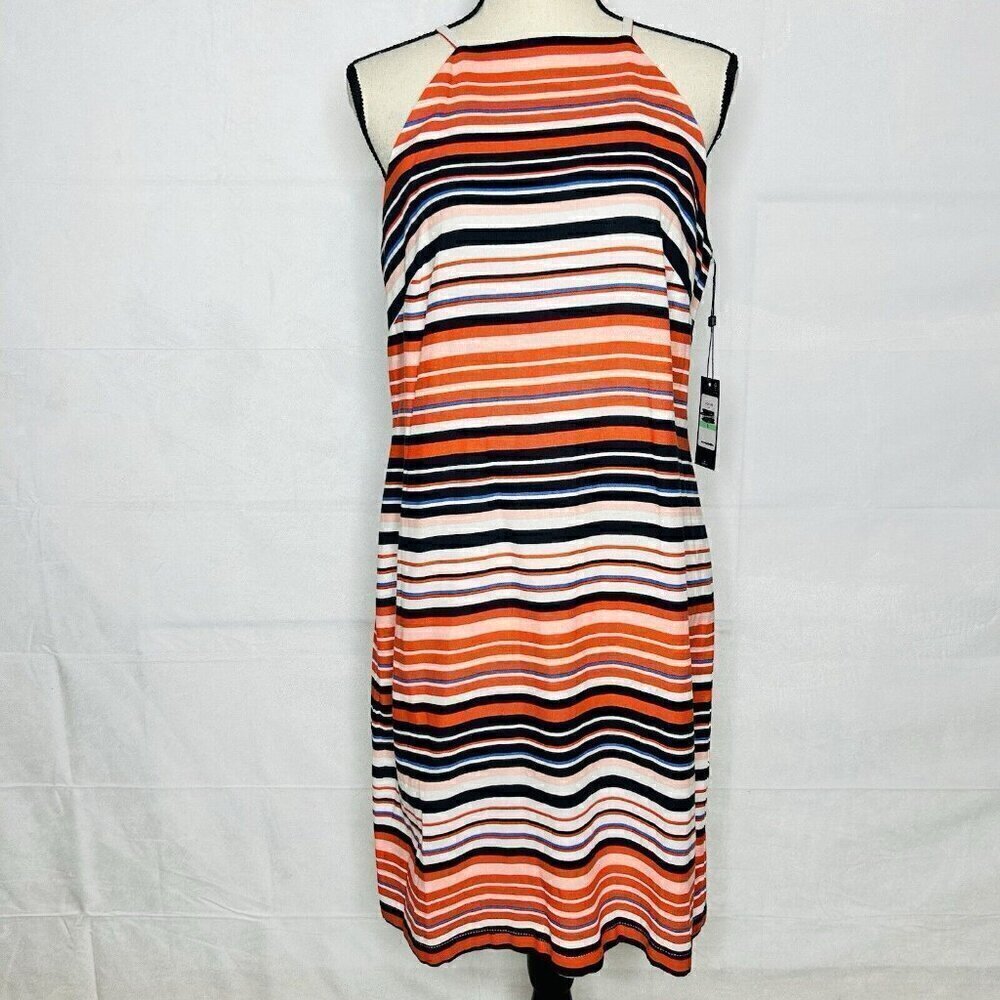 Tommy Hilfiger Sundress Size 8 Dress Linen Blend Orange Blue White Striped NWT